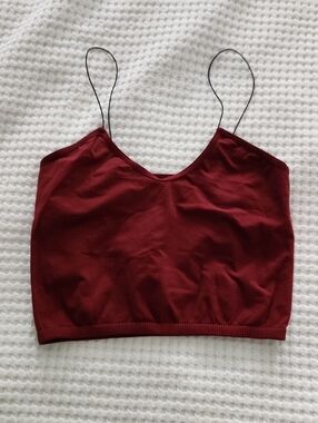Free People Burgundy V-Neck Spaghetti Strap Crop Camisole